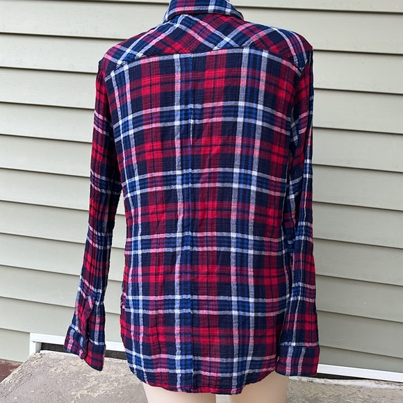 EUC plaid beach lunch lounge collection long sleeve cotton top - Picture 9 of 14